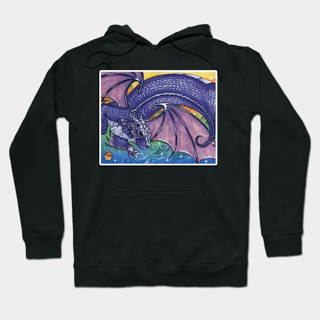 Purple Dragon Ferret - White Outlined Version Hoodie by Nat Ewert Art